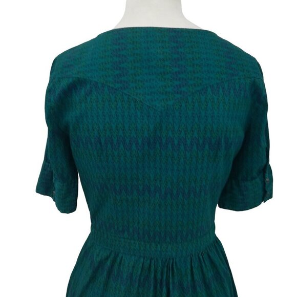 Stetson Embroidered Pearl Snap Short Sleeve A Line Dress Size XS Cotton Blue - Picture 13 of 16